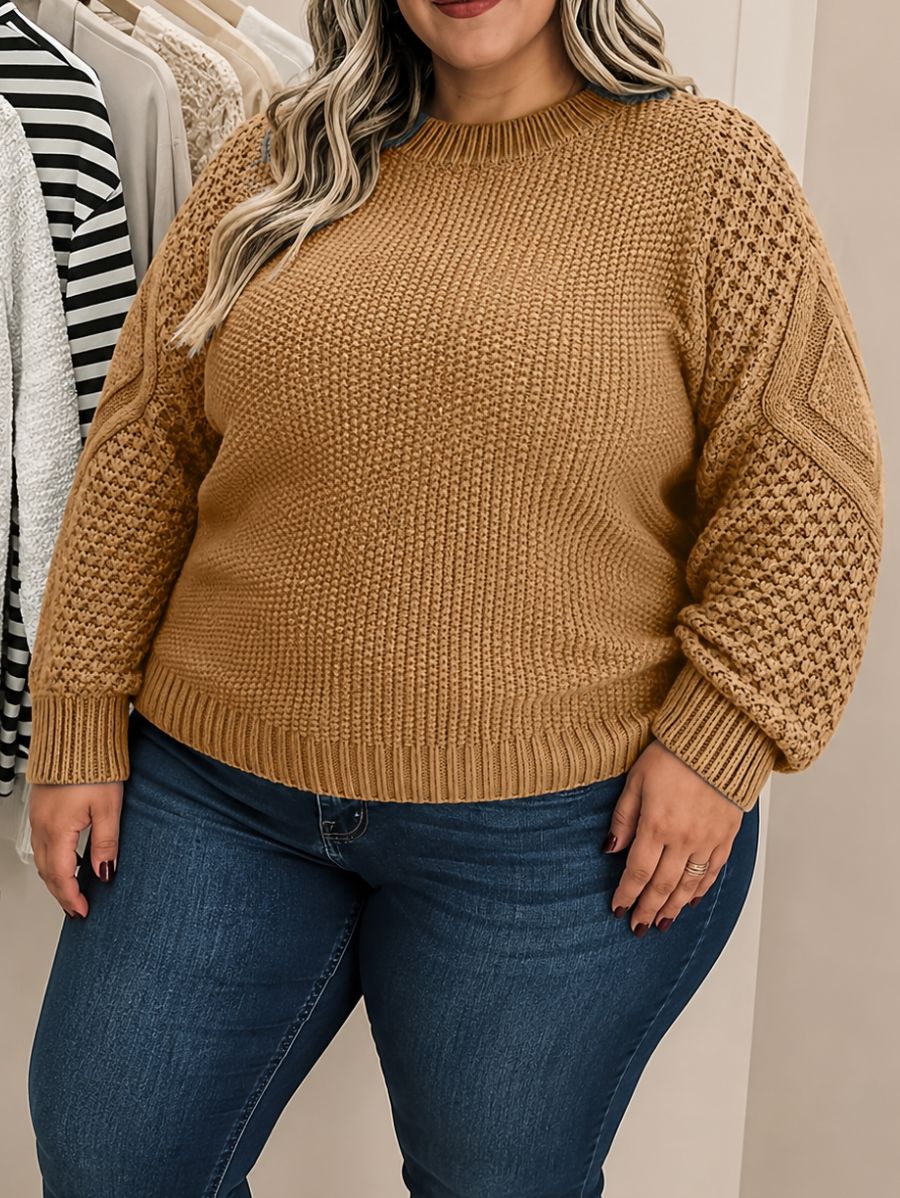 SUÉTER CON DETALLE EN MANGAS PLUS SIZE Sueter Plus Size 06 ZAPRINI Beige 1XL 