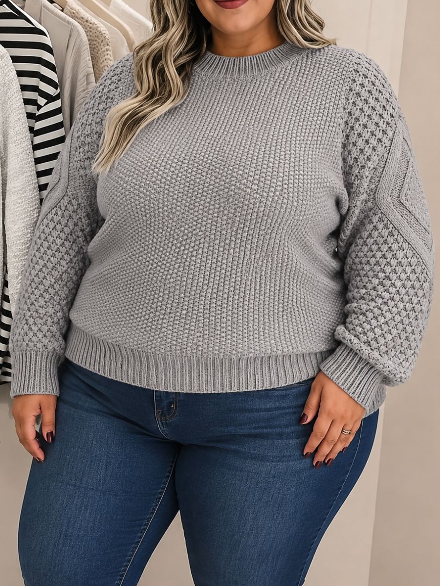 SUÉTER CON DETALLE EN MANGAS PLUS SIZE Sueter Plus Size 06 ZAPRINI Gris 1XL 