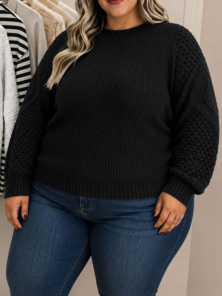 SUÉTER CON DETALLE EN MANGAS PLUS SIZE Sueter Plus Size 06 ZAPRINI Negro 1XL 