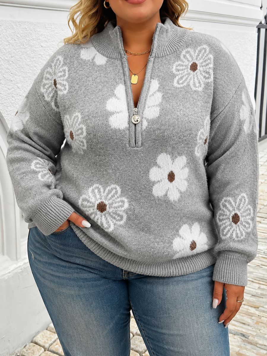 SUÉTER CON ESTAMPADO FLORAL Y CIERRE PLUS SIZE Sueter Plus Size 04 ZAPRINI 1XL 