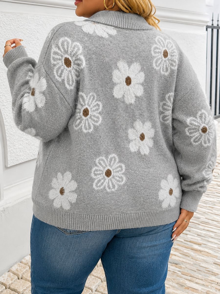 SUÉTER CON ESTAMPADO FLORAL Y CIERRE PLUS SIZE Sueter Plus Size 04 ZAPRINI 