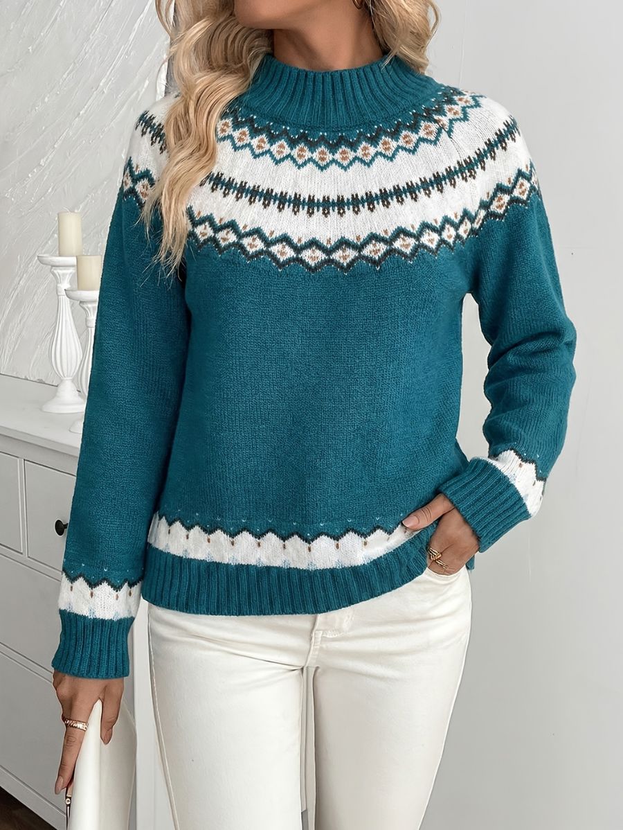 SUÉTER CON ESTAMPADO GEOMÉTRICO Y CUELLO ALTO Sueter 21 ZAPRINI Verde S 