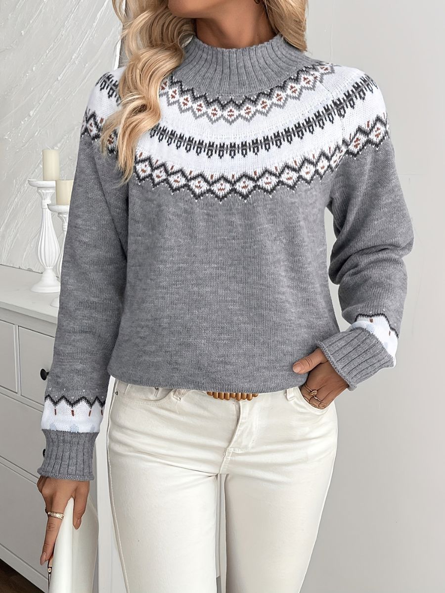SUÉTER CON ESTAMPADO GEOMÉTRICO Y CUELLO ALTO Sueter 21 ZAPRINI Gris S 