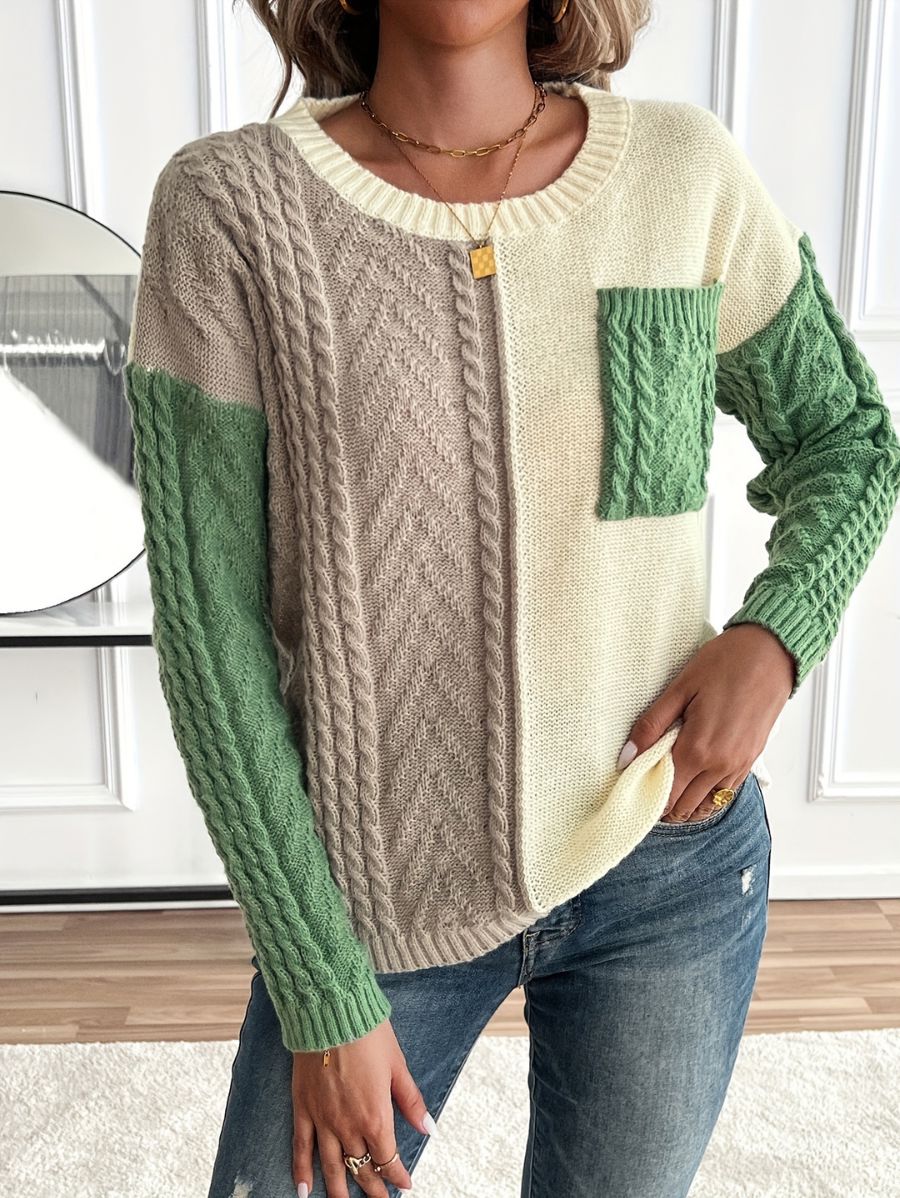 SUÉTER CON TEXTURA Y BLOQUES DE COLOR Sueter 18 ZAPRINI Verde S 