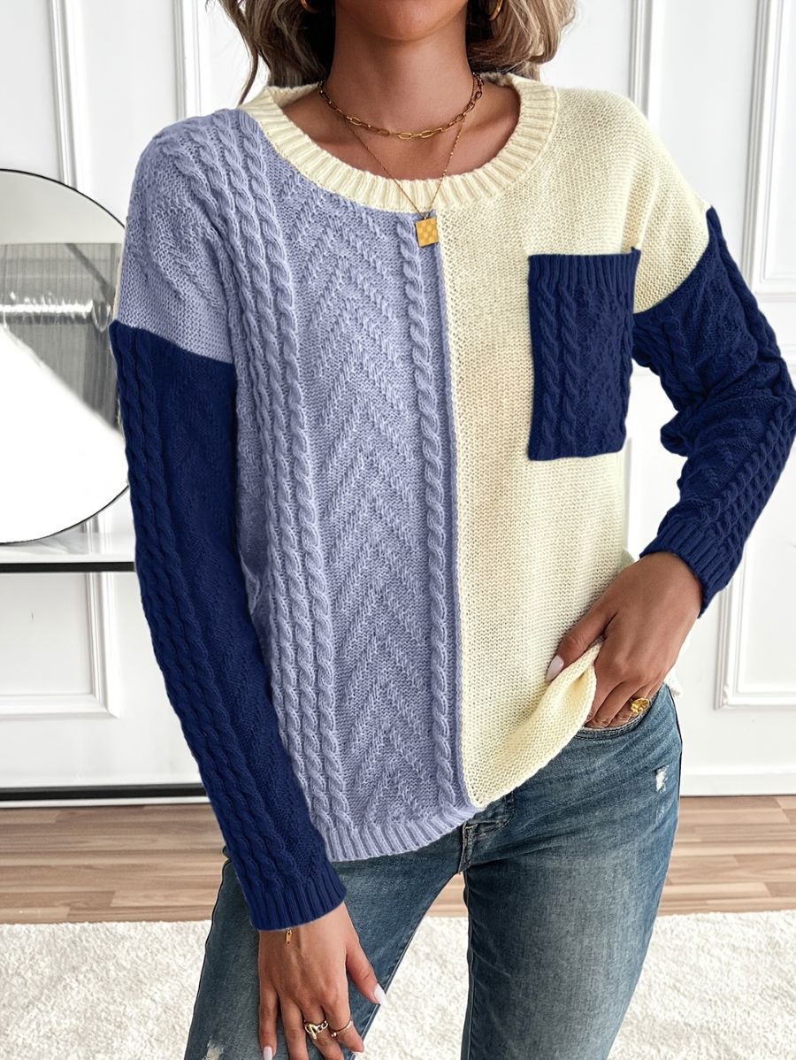 SUÉTER CON TEXTURA Y BLOQUES DE COLOR Sueter 18 ZAPRINI Azul S 