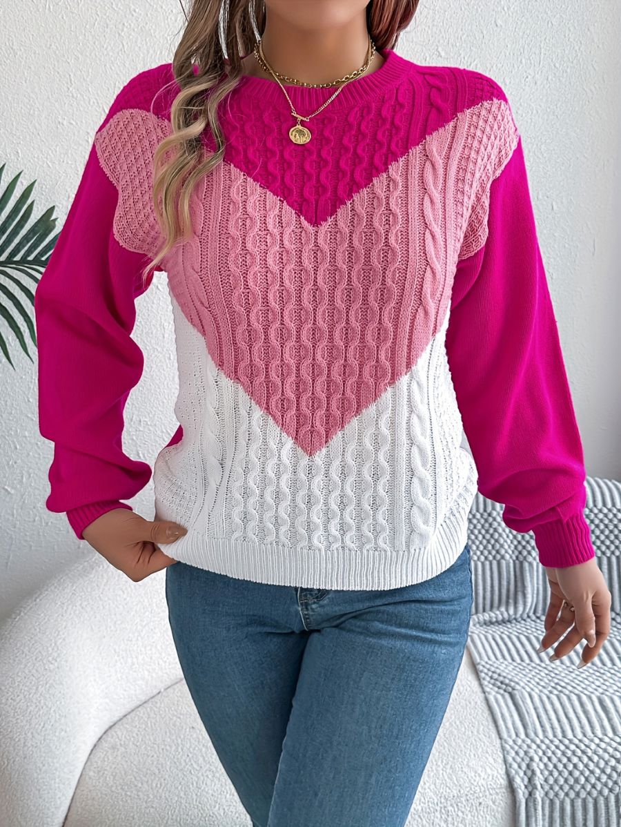 SUÉTER CON TEXTURA Y BLOQUES DE COLOR CONTRASTANTES Sueter 39 ZAPRINI Rosa S 