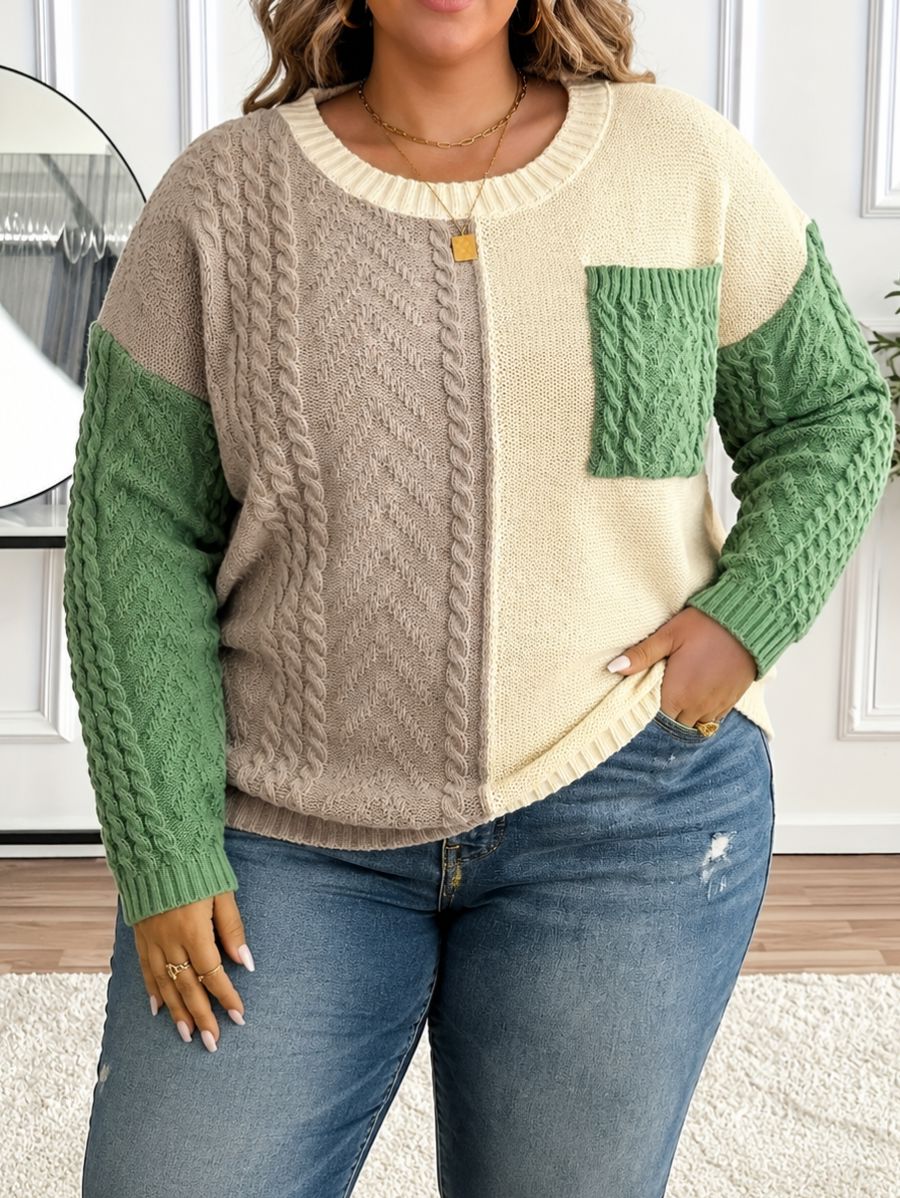 SUÉTER CON TEXTURA Y BLOQUES DE COLOR PLUS SIZE Sueter Plus Size 02 ZAPRINI 1XL 