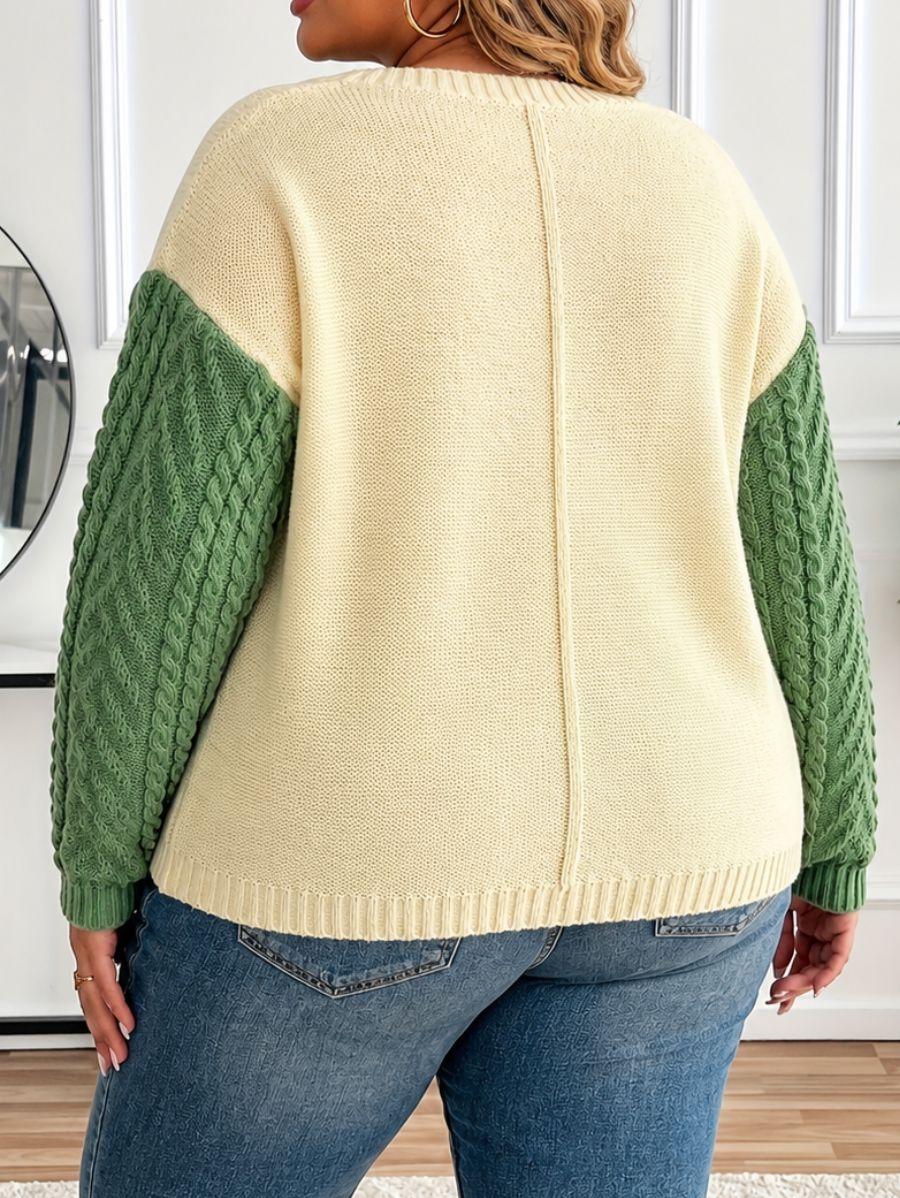 SUÉTER CON TEXTURA Y BLOQUES DE COLOR PLUS SIZE Sueter Plus Size 02 ZAPRINI 
