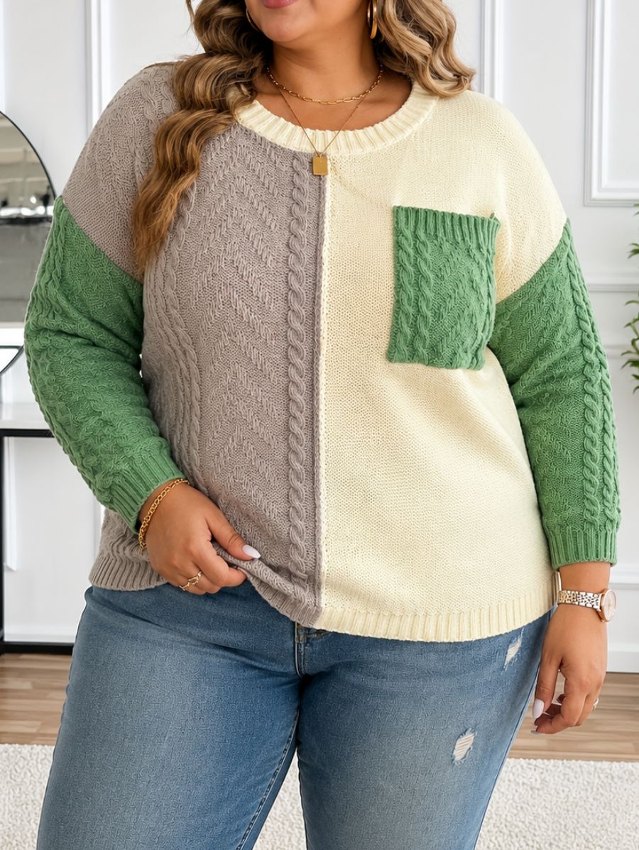SUÉTER CON TEXTURA Y BLOQUES DE COLOR PLUS SIZE Sueter Plus Size 02 ZAPRINI 