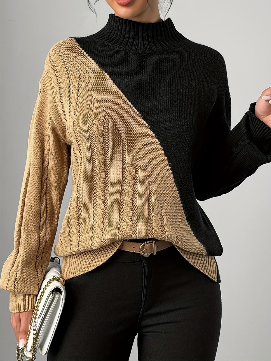 SUÉTER EN DOS TONOS CON CUELLO ALTO Sueter 40 ZAPRINI Beige S 