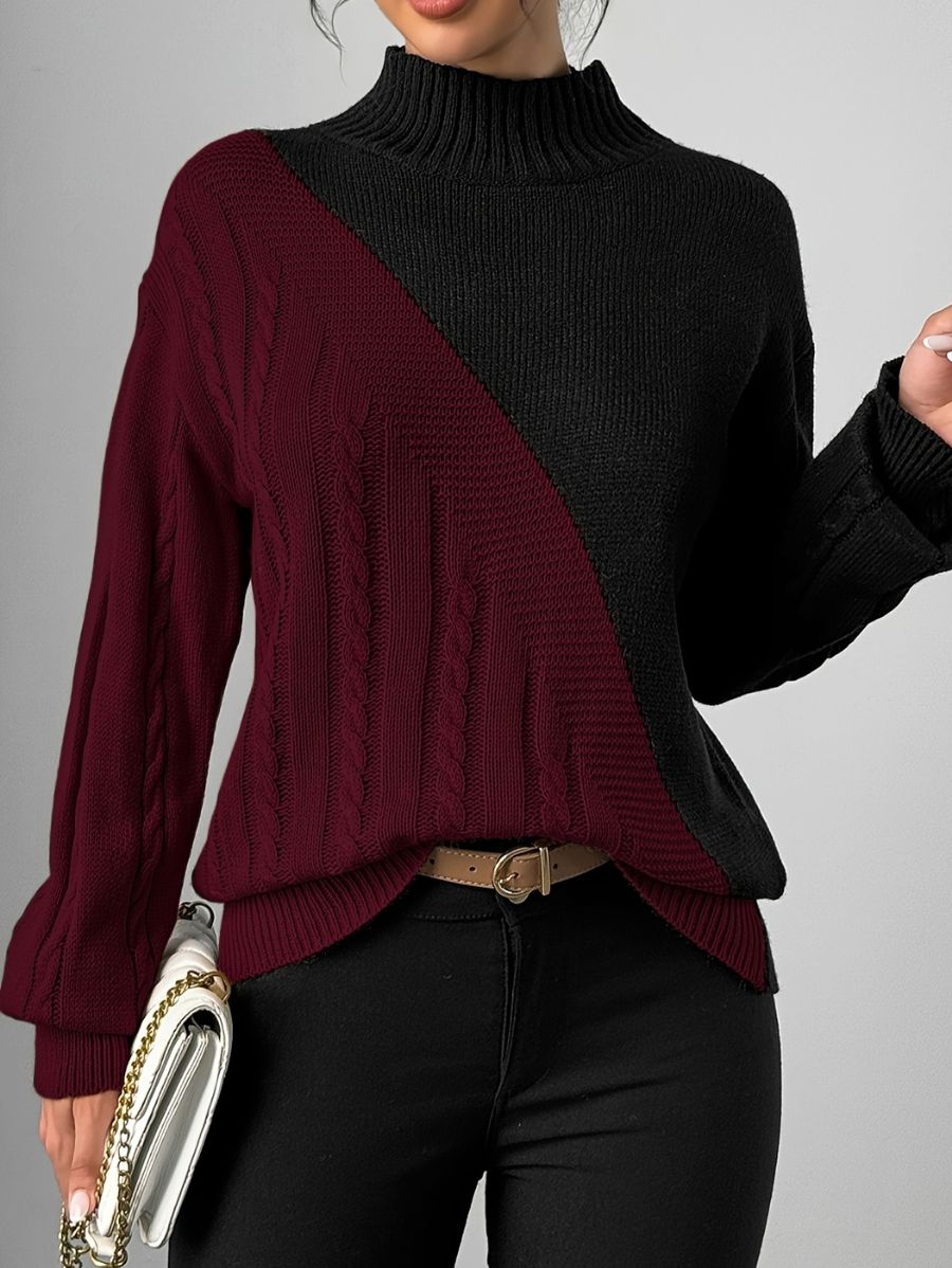 SUÉTER EN DOS TONOS CON CUELLO ALTO Sueter 40 ZAPRINI Bordo S 