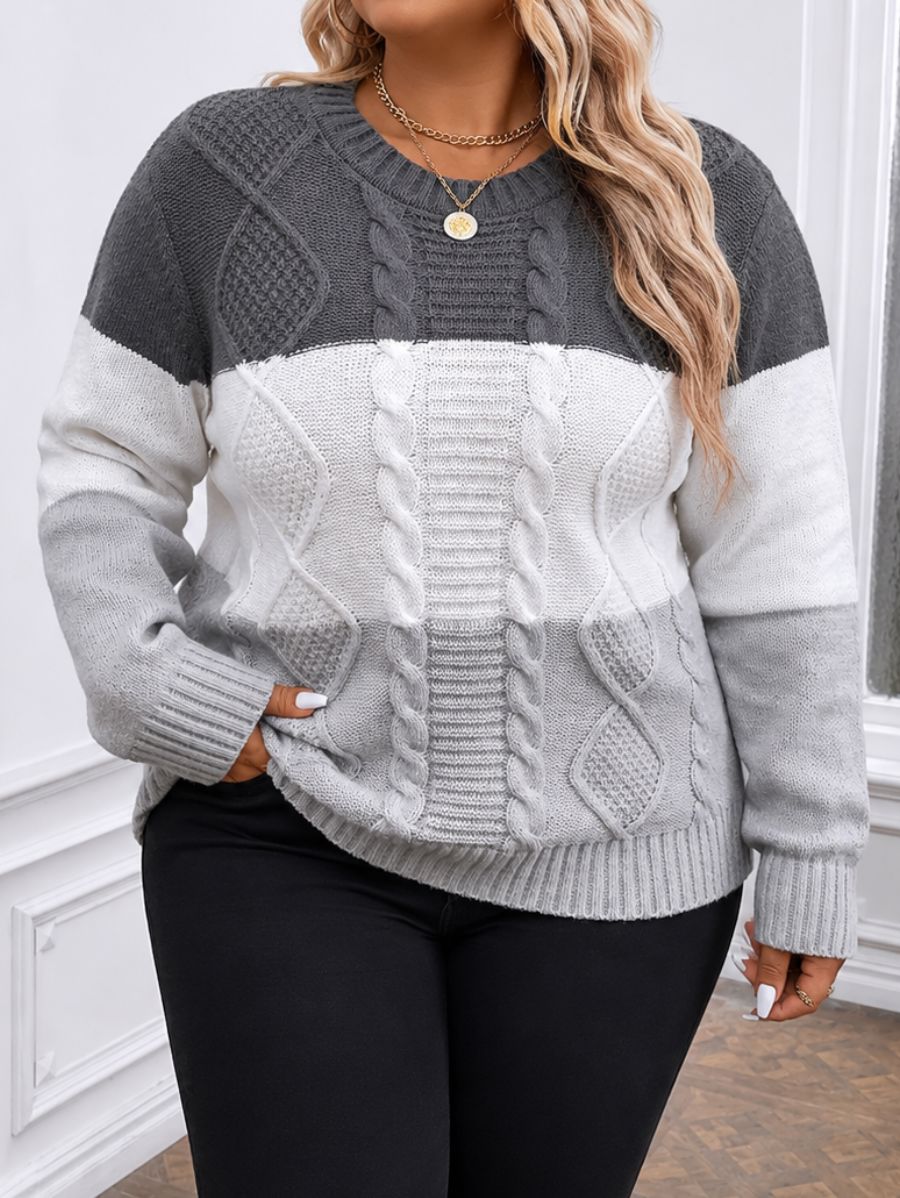 SUÉTER EN TRES TONOS Sueter Plus Size 01 ZAPRINI Gris 1XL 