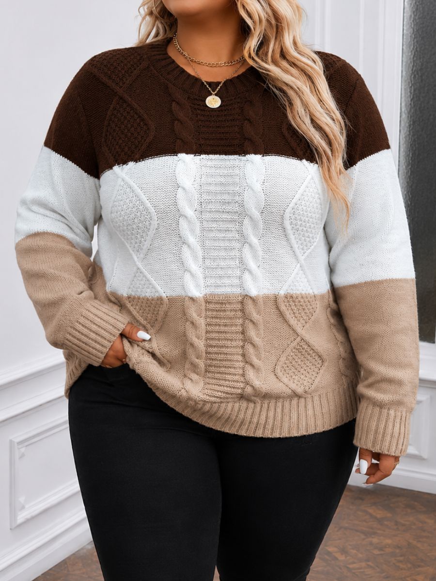 SUÉTER EN TRES TONOS Sueter Plus Size 01 ZAPRINI Marrón 1XL 