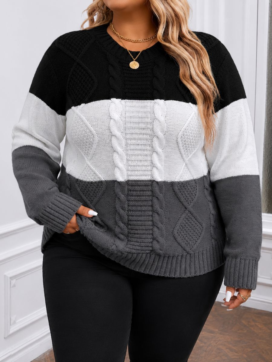 SUÉTER EN TRES TONOS Sueter Plus Size 01 ZAPRINI Negro 1XL 