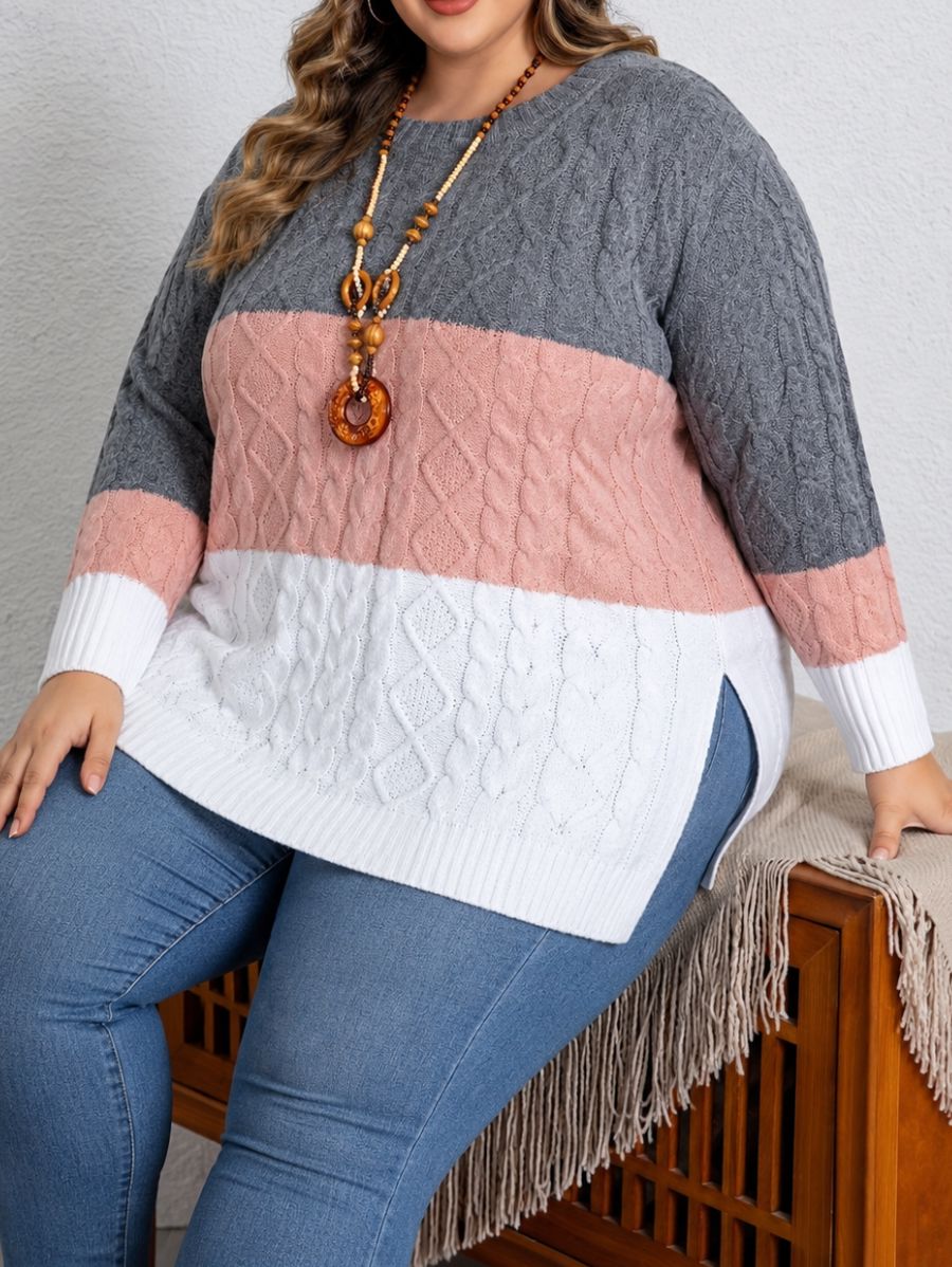 SUÉTER HOLGADO CON BLOQUES DE COLOR PLUS SIZE Sueter Plus Size 05 ZAPRINI Rosa 1XL 