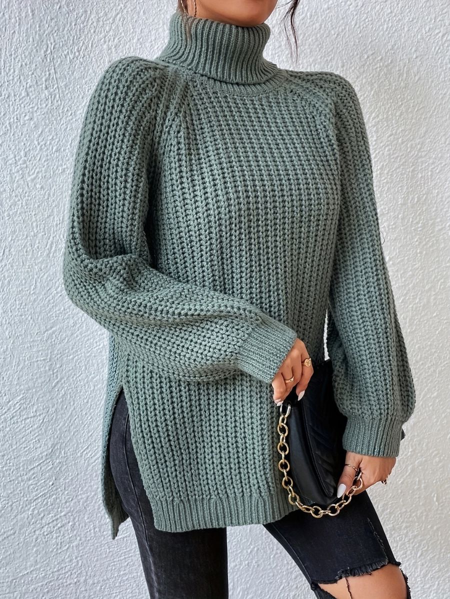 SUÉTER LARGO CON CUELLO ALTO Sueter 29 ZAPRINI Verde S 