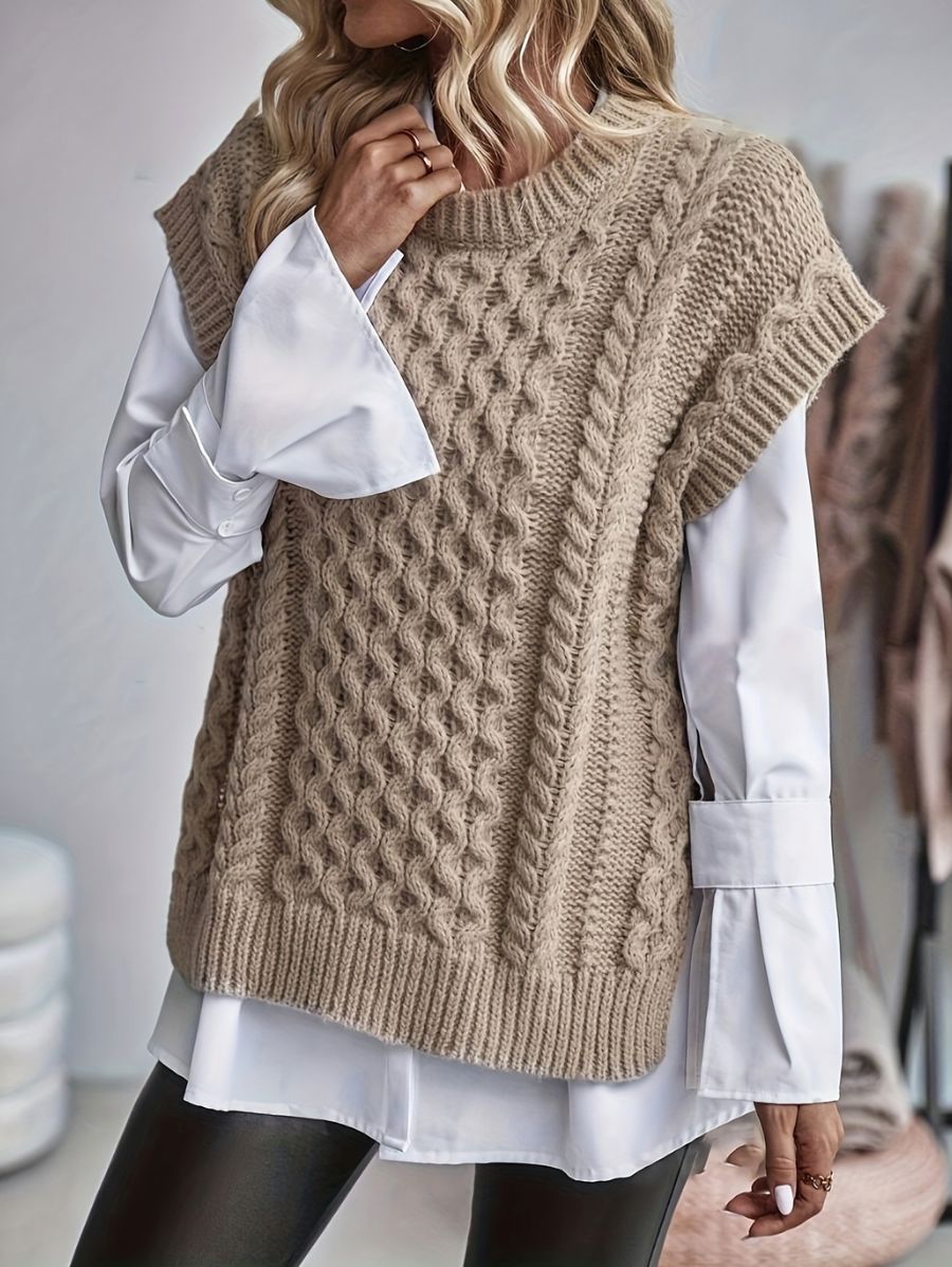 SUÉTER SIN MANGAS UNICOLOR CON TEXTURA Sueter 23 ZAPRINI Beige S 
