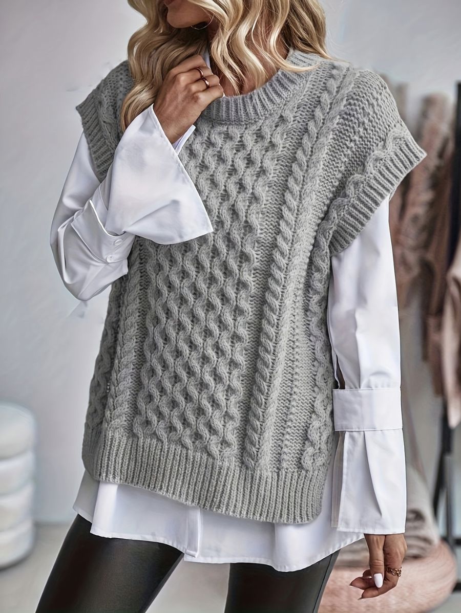 SUÉTER SIN MANGAS UNICOLOR CON TEXTURA Sueter 23 ZAPRINI Gris S 