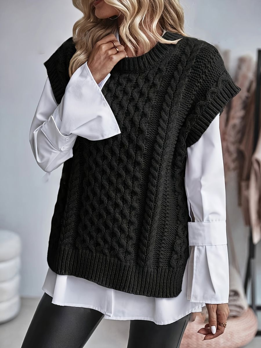 SUÉTER SIN MANGAS UNICOLOR CON TEXTURA Sueter 23 ZAPRINI Negro S 