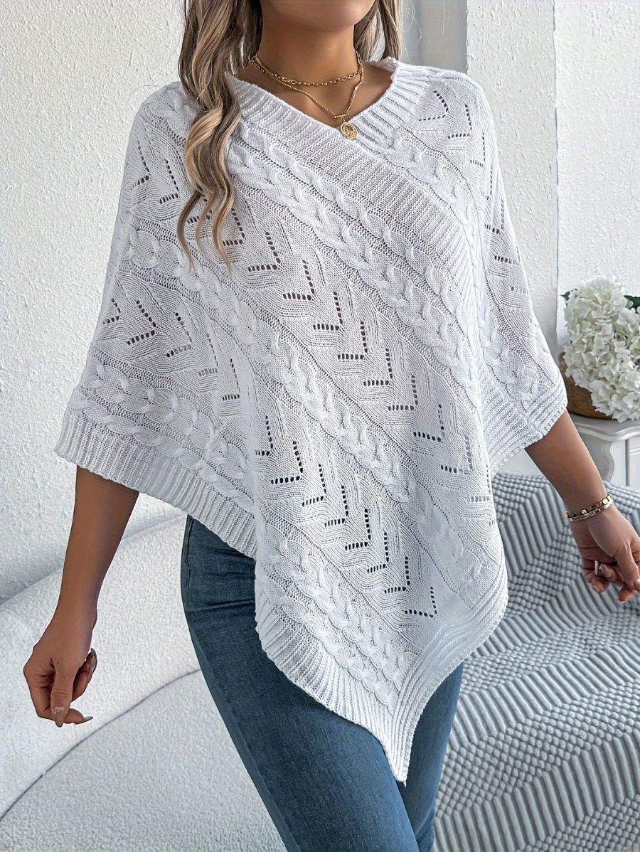 SUÉTER TIPO PONCHO CON CALADO Sueter 33 ZAPRINI Blanco S 