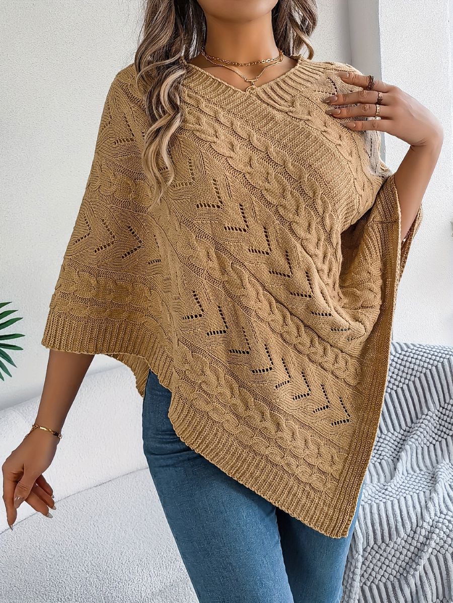 SUÉTER TIPO PONCHO CON CALADO Sueter 33 ZAPRINI Beige S 
