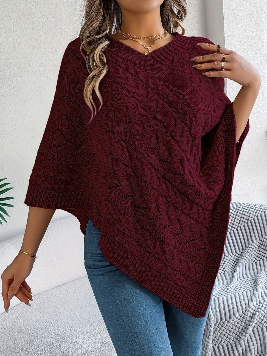 SUÉTER TIPO PONCHO CON CALADO Sueter 33 ZAPRINI Bordo S 