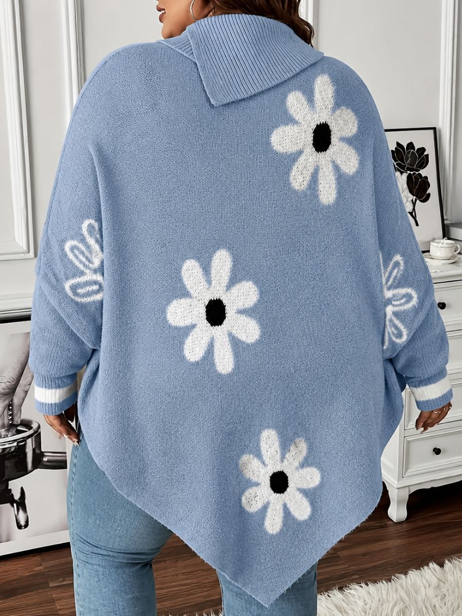 SUÉTER TIPO PONCHO CON FLORES PLUS SIZE Sueter Plus Size 07 ZAPRINI 1XL 