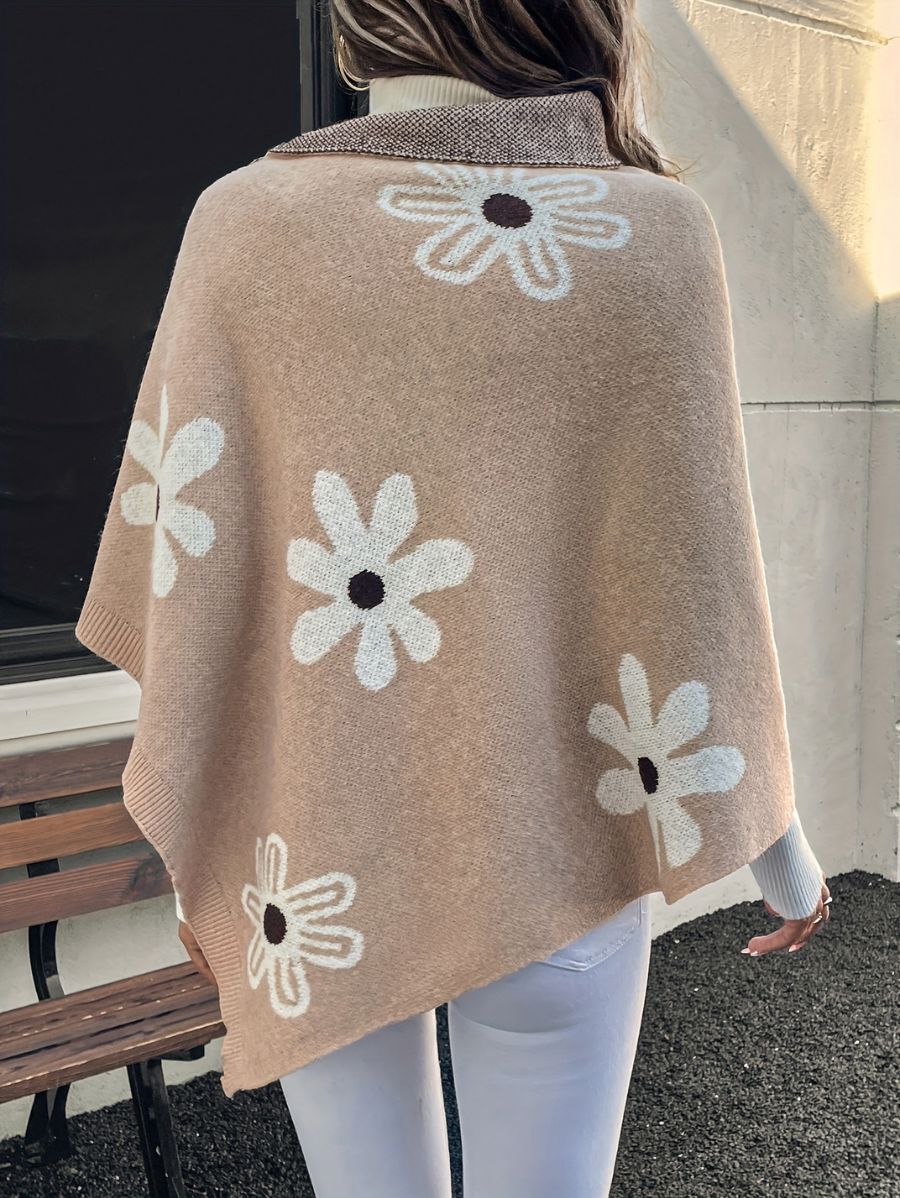 SUÉTER TIPO PONCHO CON FLORES Y BOTONES Sueter 36 ZAPRINI 