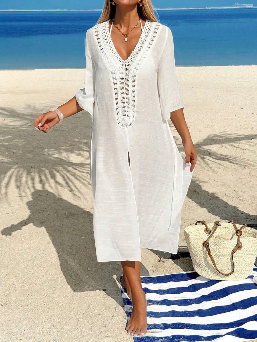 Salida De Playa Con Ajuste En Cintura y Calado Salida De Playa 07 ZAPRINI Blanco S 