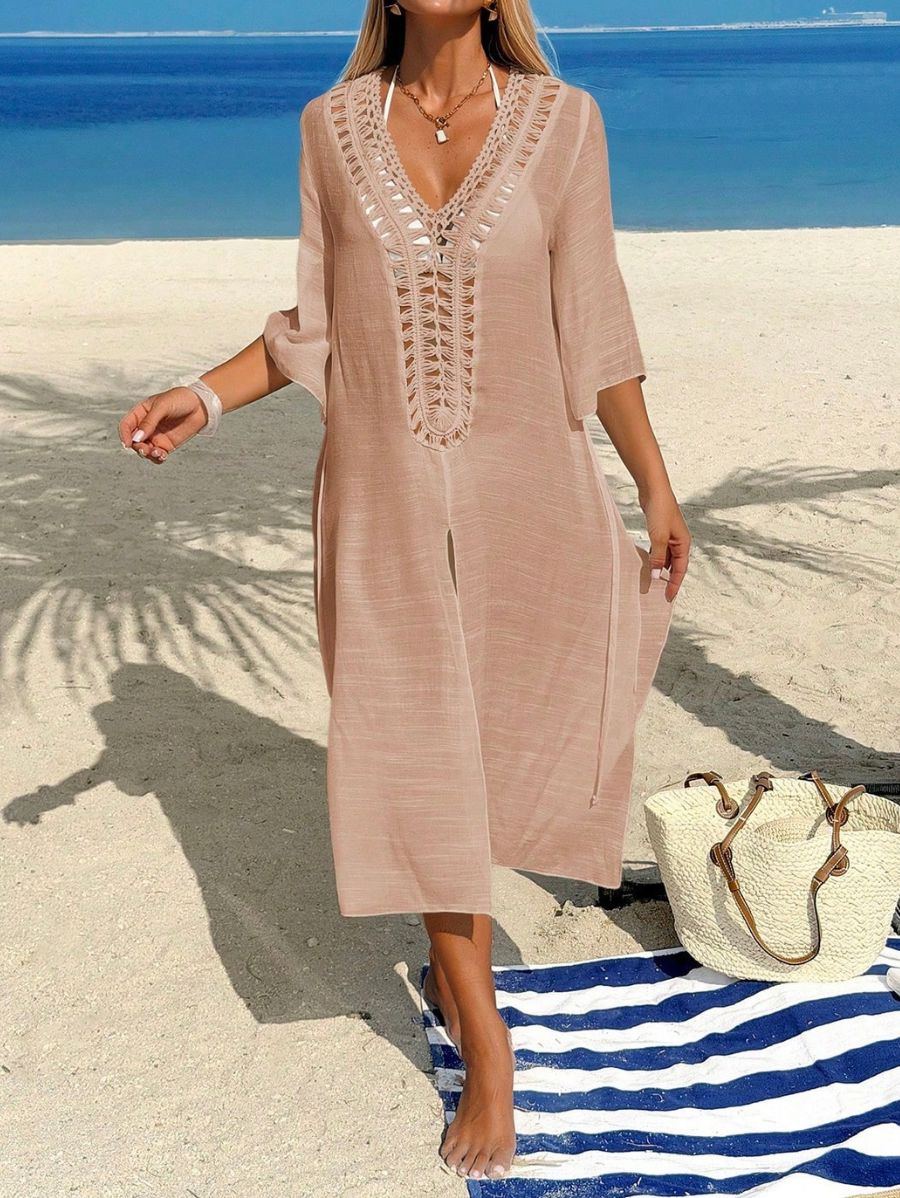 Salida De Playa Con Ajuste En Cintura y Calado Salida De Playa 07 ZAPRINI Beige S 