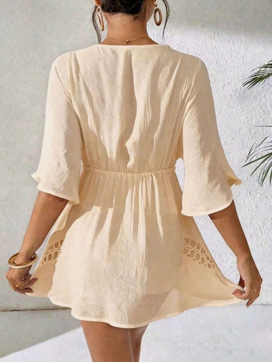 Salida De Playa Con Escote En V y Detalles Salida De Playa 06 ZAPRINI Beige S 