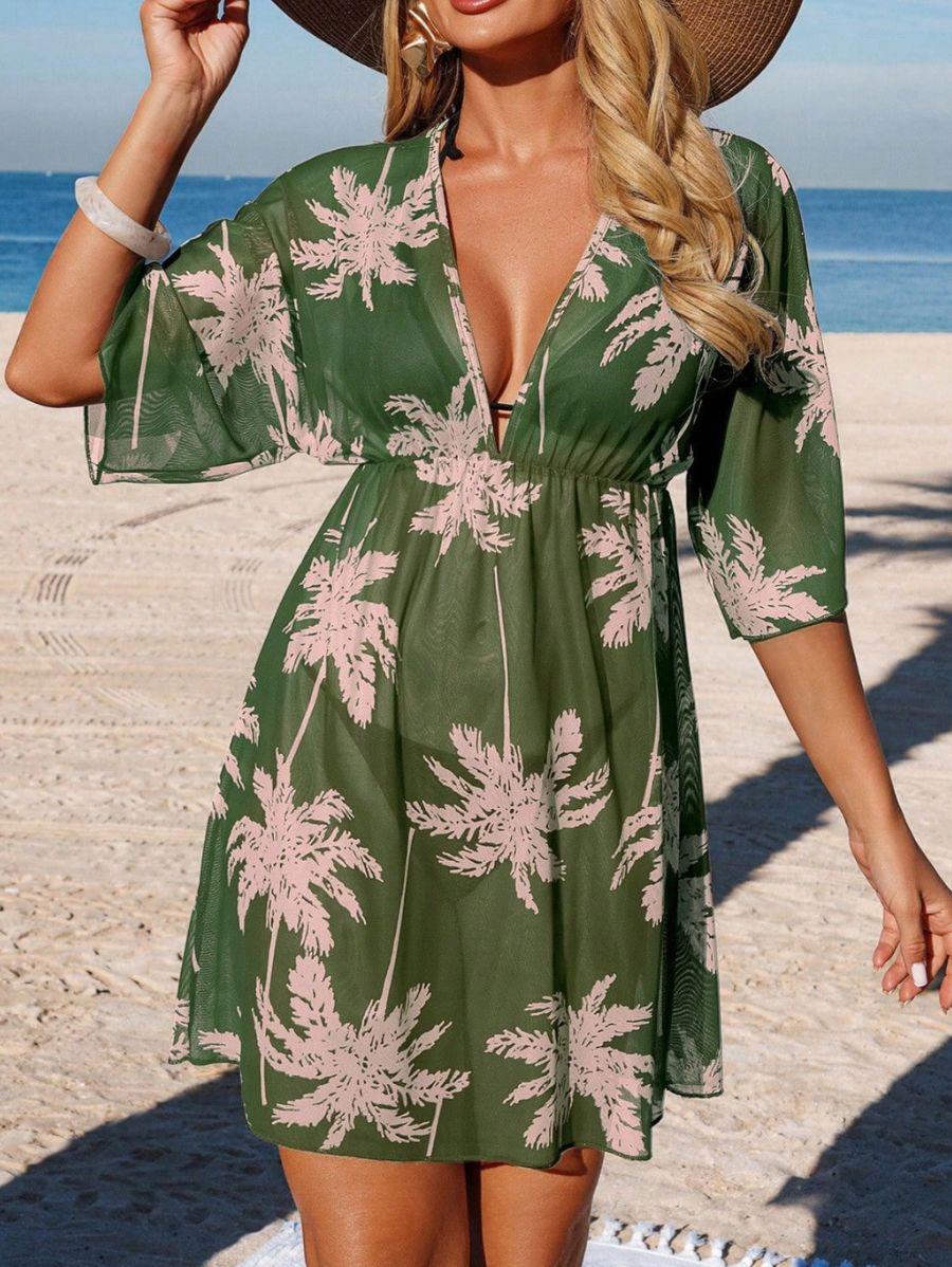 Salida De Playa Con Estampado De Palmeras Salida De Playa 03 ZAPRINI Verde S 