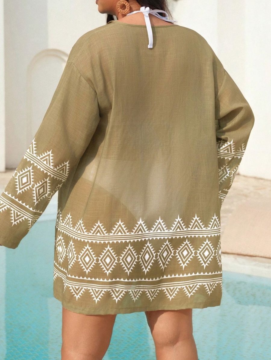 Salida De Playa Con Estampado Geométrico Plus Size Salida De Playa Plus Size 07 ZAPRINI 0XL 
