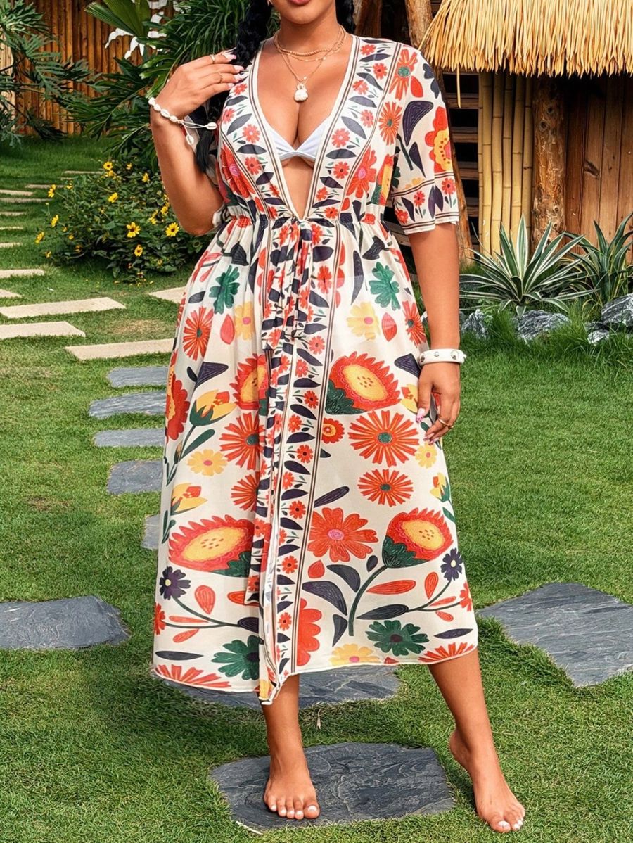 Salida De Playa Larga Estampada Plus Size Salida De Playa Plus Size 08 ZAPRINI 0XL 