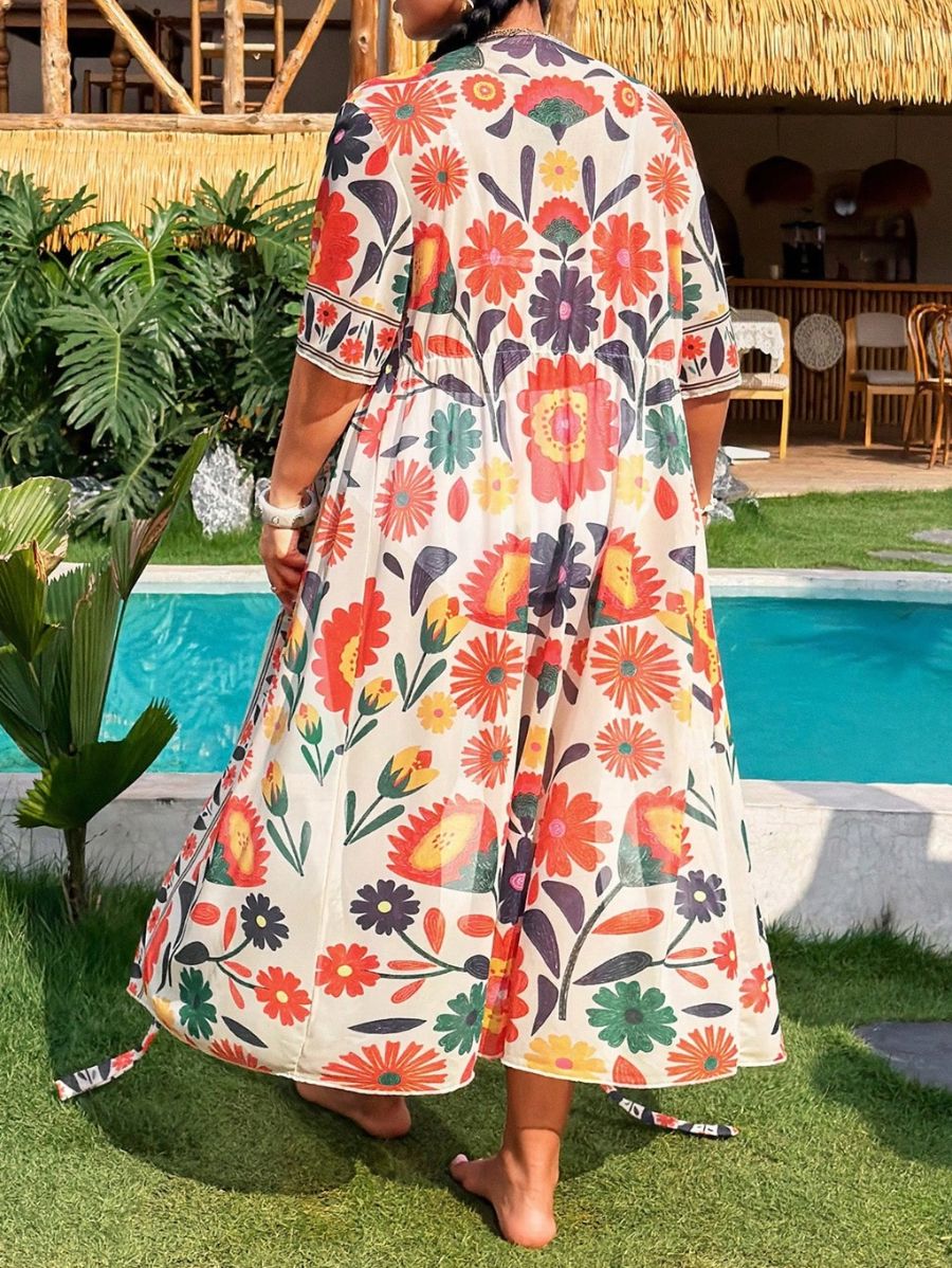 Salida De Playa Larga Estampada Plus Size Salida De Playa Plus Size 08 ZAPRINI 0XL 