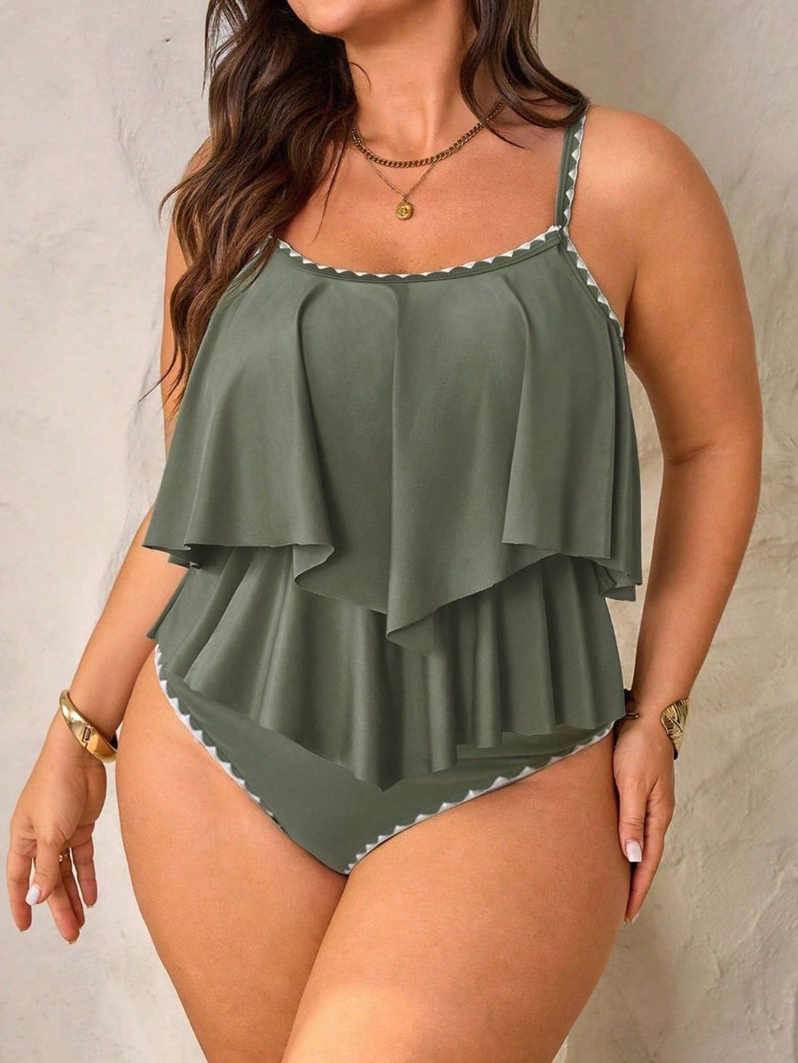 Tankini Con Volantes y Ribete Contrastante Plus Size Tankini Plus Size 02 ZAPRINI 