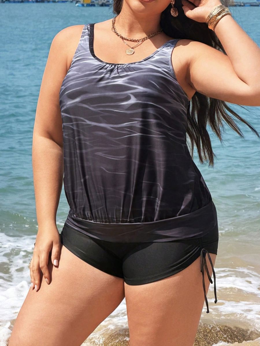 Tankini De Short Con Estampado De Olas Plus Size Tankini Plus Size 01 ZAPRINI 0XL 