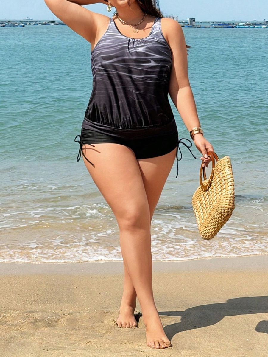 Tankini De Short Con Estampado De Olas Plus Size Tankini Plus Size 01 ZAPRINI 