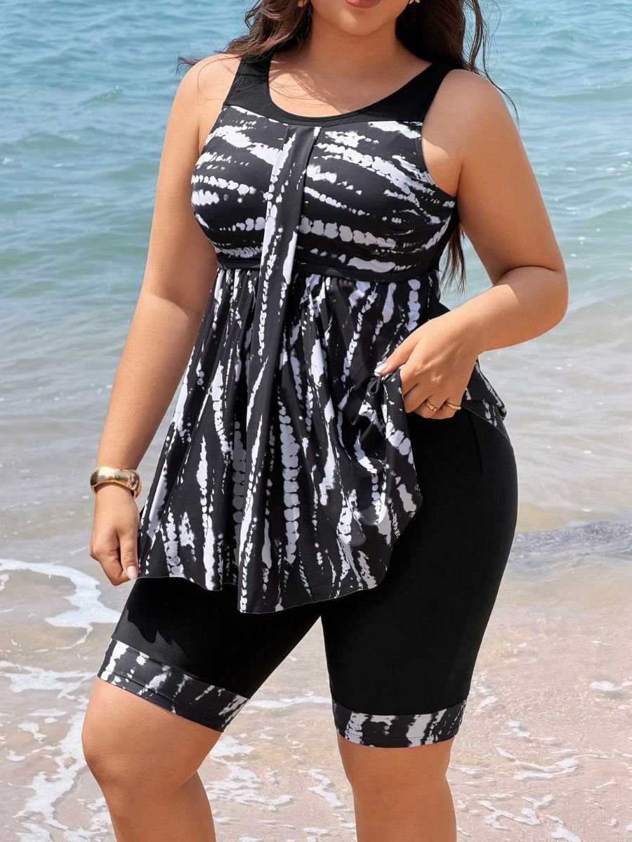 Tankini De Short Estampado Plus Size Tankini Plus Size 06 ZAPRINI Negro 0XL 