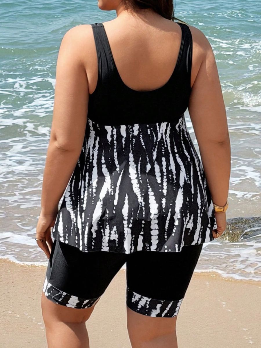 Tankini De Short Estampado Plus Size Tankini Plus Size 06 ZAPRINI Negro 0XL 