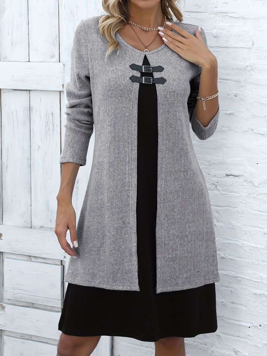 VESTIDO CON DISEÑO 2 EN 1 Vestido 20 ZAPRINI Gris S 