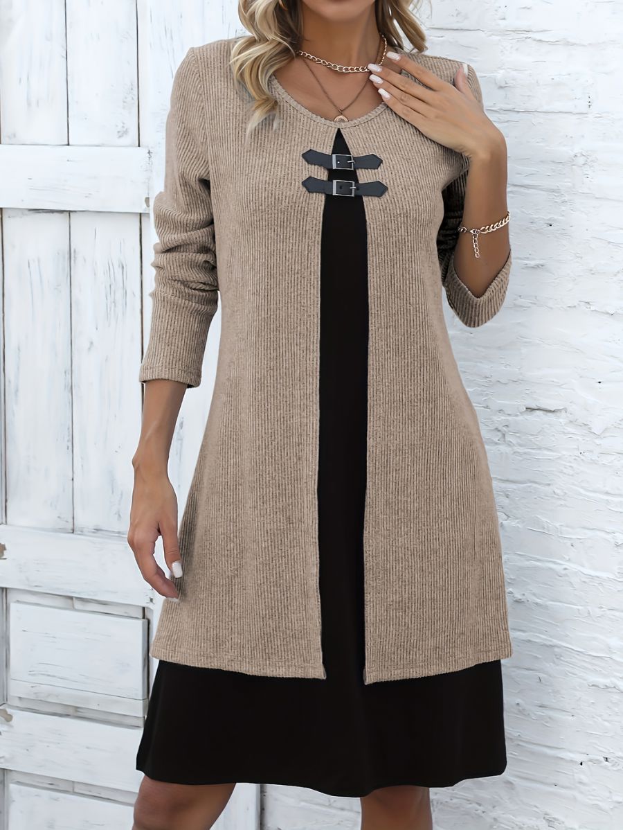 VESTIDO CON DISEÑO 2 EN 1 Vestido 20 ZAPRINI Beige S 