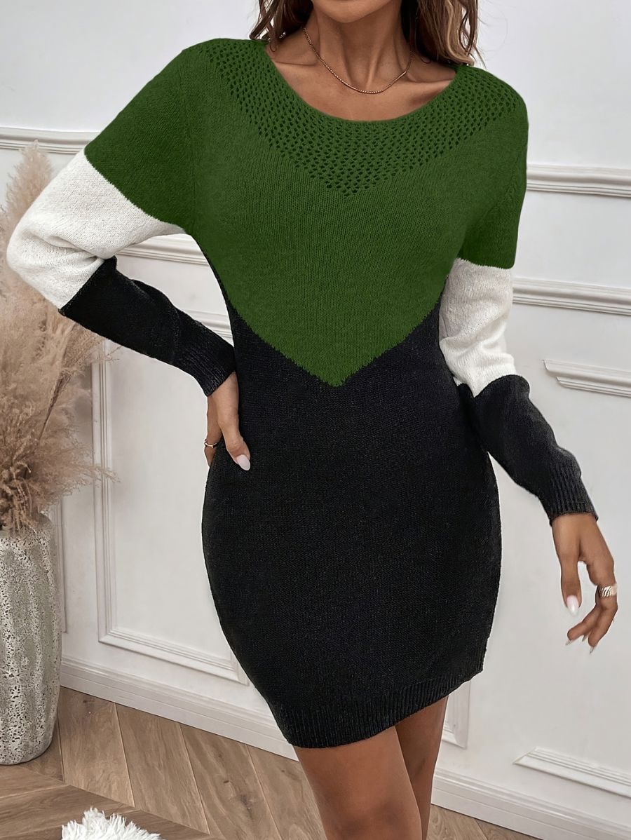 VESTIDO DE PUNTO CON BUSTO CALADO Vestido 06 ZAPRINI Verde S 