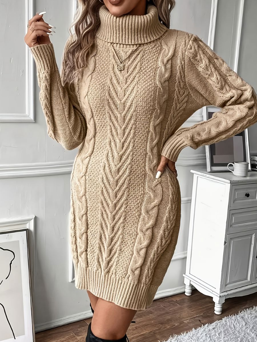 VESTIDO DE PUNTO CON CUELLO ALTO Y TEXTURA Vestido 17 ZAPRINI Beige S 