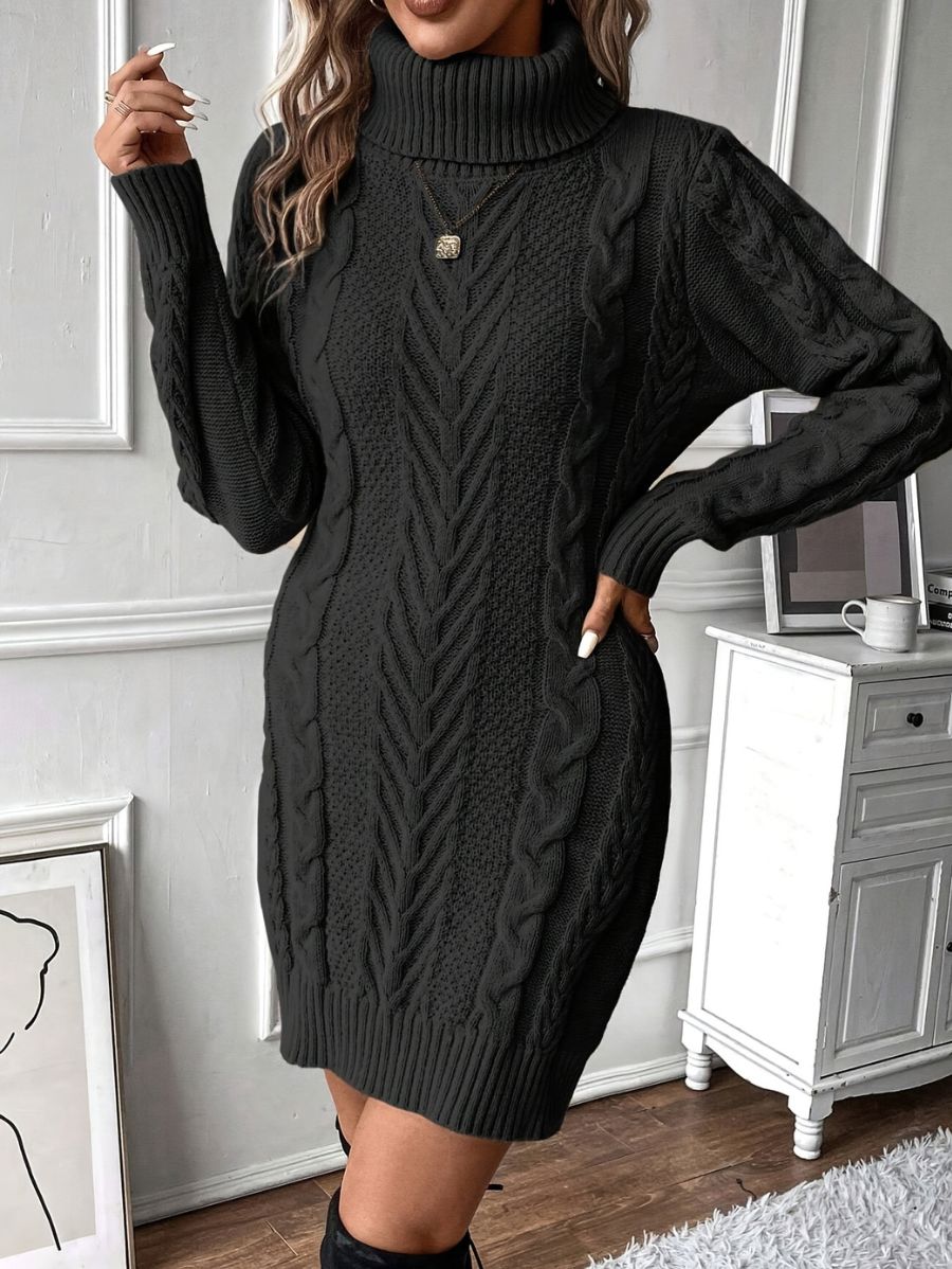 VESTIDO DE PUNTO CON CUELLO ALTO Y TEXTURA Vestido 17 ZAPRINI Negro S 