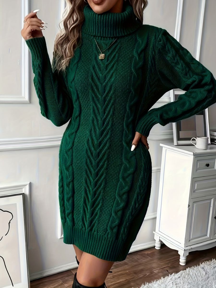 VESTIDO DE PUNTO CON CUELLO ALTO Y TEXTURA Vestido 17 ZAPRINI Verde S 