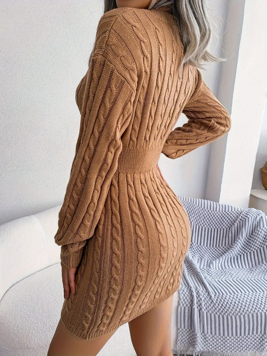 VESTIDO DE PUNTO CON ESCOTE EN V Y AJUSTE EN CINTURA Vestido 05 ZAPRINI Beige S 