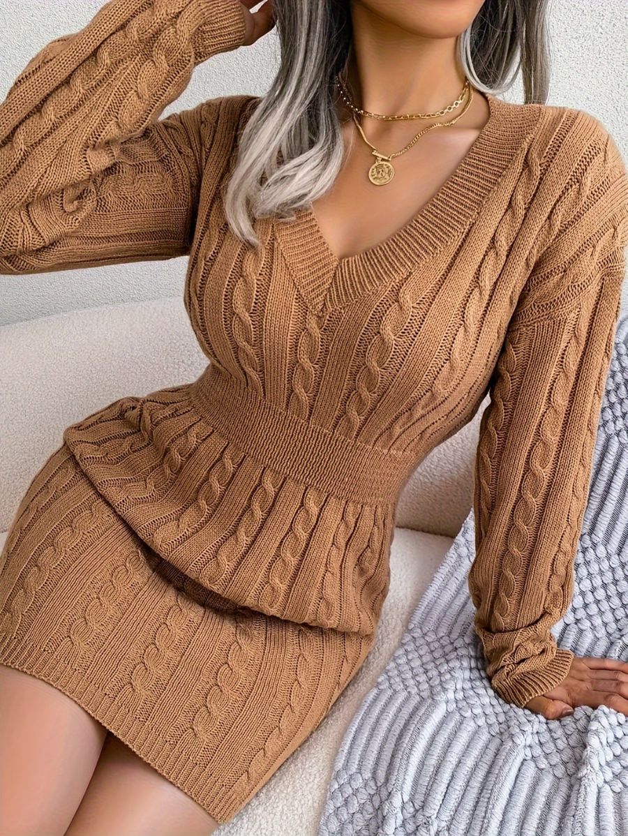 VESTIDO DE PUNTO CON ESCOTE EN V Y AJUSTE EN CINTURA Vestido 05 ZAPRINI 