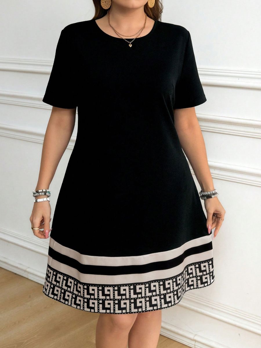 Vestido Con Detalle Geométrico Plus Size Vestido Plus Size 18 ZAPRINI Negro 0XL 