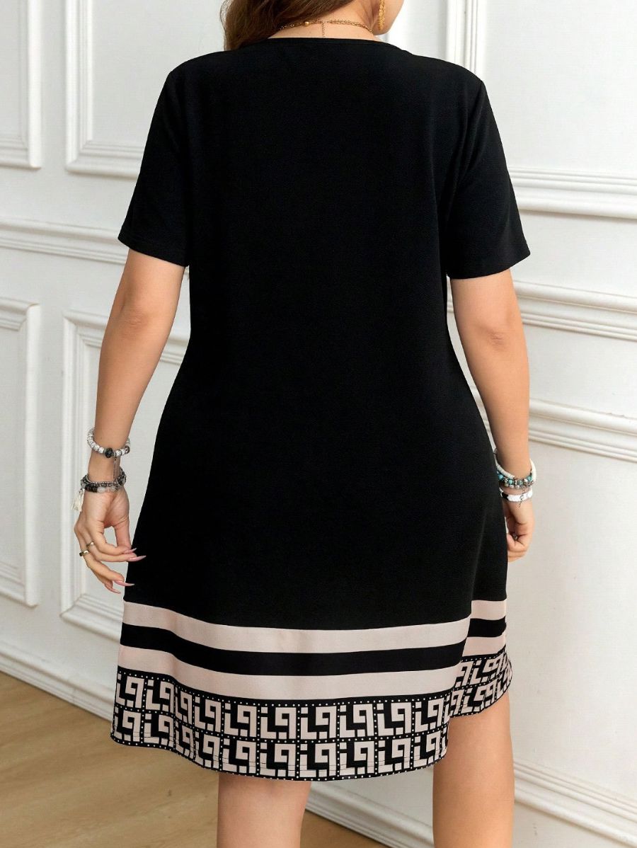 Vestido Con Detalle Geométrico Plus Size Vestido Plus Size 18 ZAPRINI 